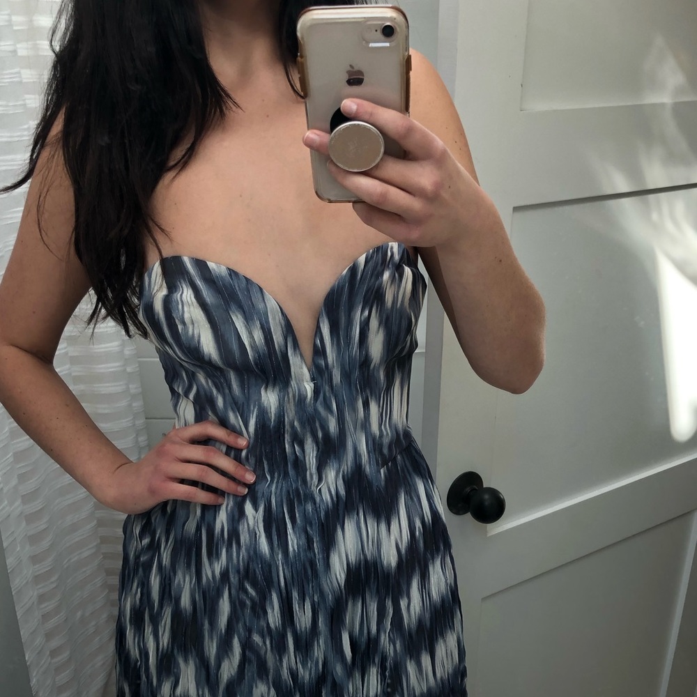Shibori print bustier-style wedding guest dress